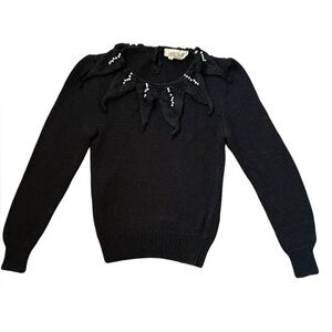 Nannell Vintage 80s Peals  Hand Knit Sweater Black Size Small